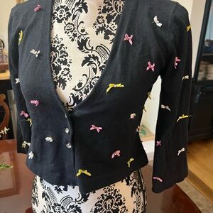 Stylish Black Cardigan with Colorful Bow Accents